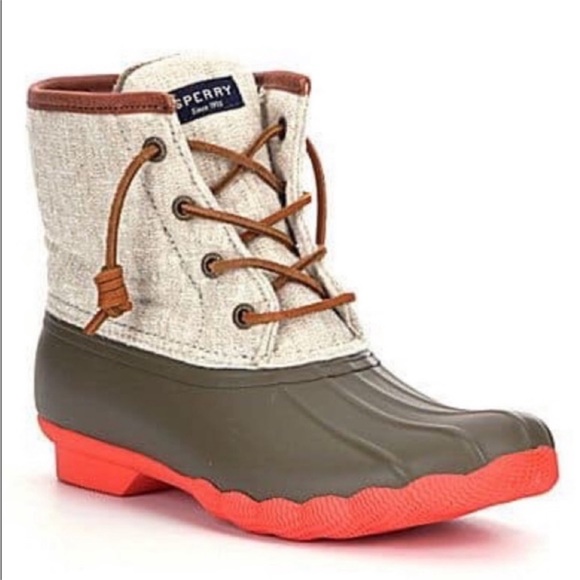 Sperry Duck Winter/Rain Boots, orange/green-brown/tan, size W8, Waterproof, EUC! - Picture 4 of 10